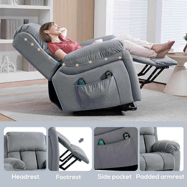 Ultimate Comfort Power Lift Recliner Chair with Vibration Massage, Heat, and Side Pocket in Grey - Premium  from Home Treasures - Just £398.99! Shop now at Home Treasures