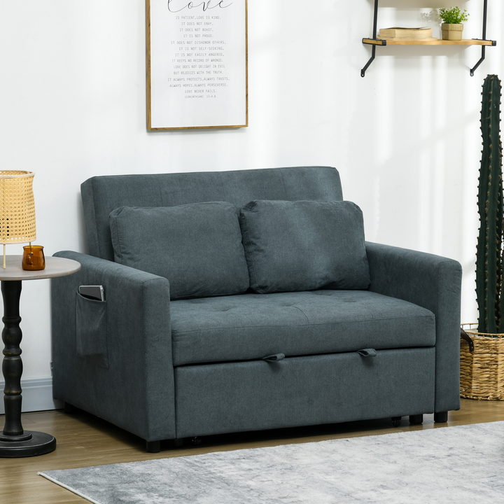 Convertible Loveseat Sofa Bed with Cushions and Side Pockets, Charcoal Grey – Versatile Two-Seater for Day & Night Use - Premium  from Home Treasures - Just £515.99! Shop now at Home Treasures