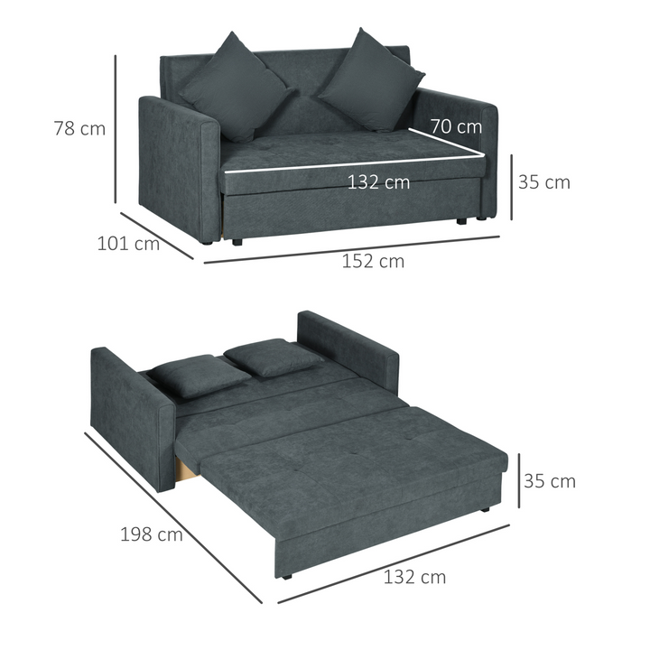 2 Seater Sofa Bed - Convertible Loveseat with Hidden Storage, Modern Dark Grey Couch with Cushions - Premium  from Home Treasures - Just £485.99! Shop now at Home Treasures