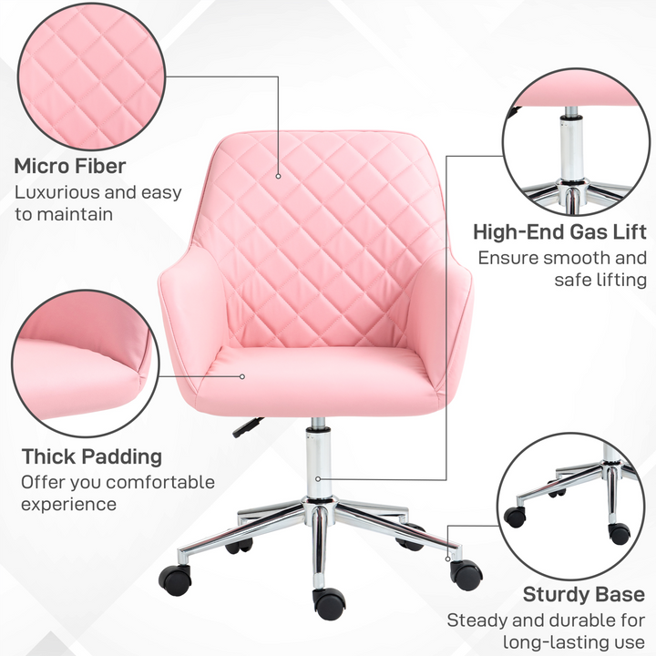 Pink Leather-Feel Office Desk Chair - Adjustable Height, Swivel, Rolling Wheels for Home & Office - Premium  from Home Treasures - Just £85.99! Shop now at Home Treasures