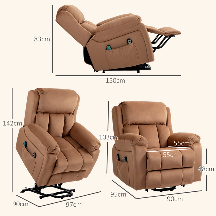 Power Lift Recliner Chair with Massage and Heat - Brown Leather Upholstery, Side Pocket, Steel Frame - Premium  from Home Treasures - Just £398.99! Shop now at Home Treasures