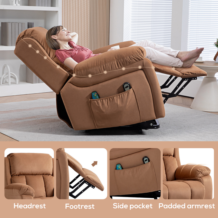 Power Lift Recliner Chair with Massage and Heat - Brown Leather Upholstery, Side Pocket, Steel Frame - Premium  from Home Treasures - Just £398.99! Shop now at Home Treasures