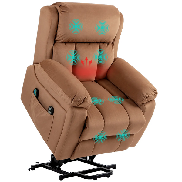 Power Lift Recliner Chair with Massage and Heat - Brown Leather Upholstery, Side Pocket, Steel Frame - Premium  from Home Treasures - Just £398.99! Shop now at Home Treasures