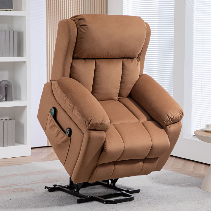 Power Lift Recliner Chair with Massage and Heat - Brown Leather Upholstery, Side Pocket, Steel Frame - Premium  from Home Treasures - Just £398.99! Shop now at Home Treasures