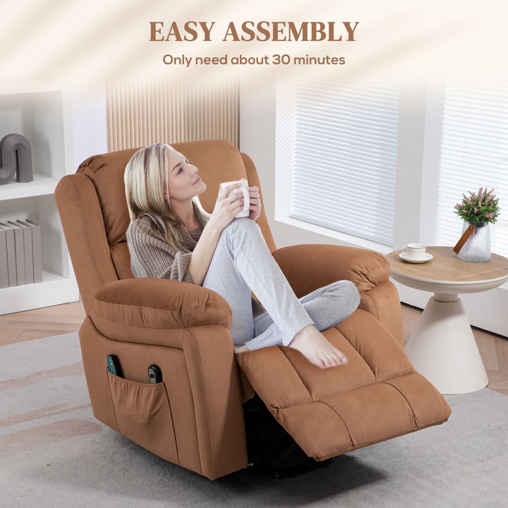 Power Lift Recliner Chair with Massage and Heat - Brown Leather Upholstery, Side Pocket, Steel Frame - Premium  from Home Treasures - Just £398.99! Shop now at Home Treasures