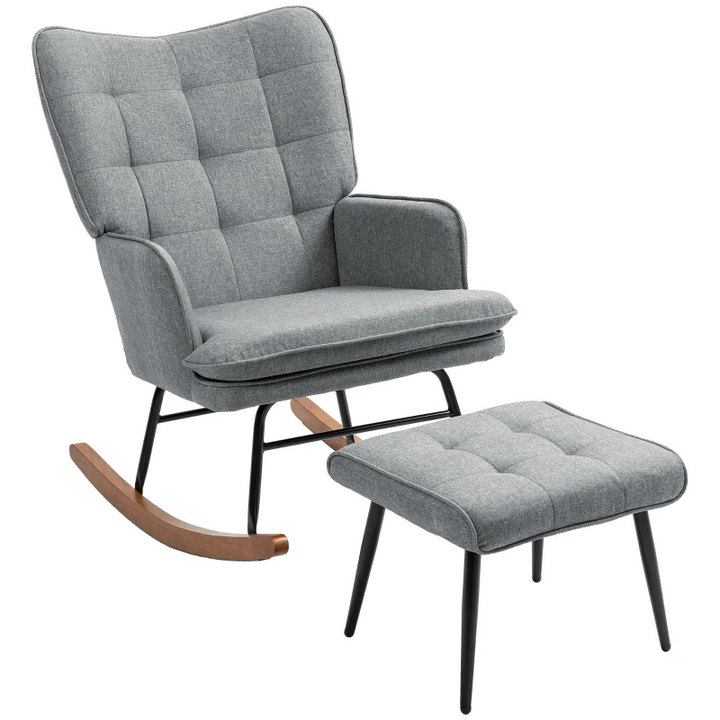 Mid-Century Modern Rocking Chair and Ottoman Set in Grey – Stylish & Comfortable - Premium  from Home Treasures - Just £145.99! Shop now at Home Treasures