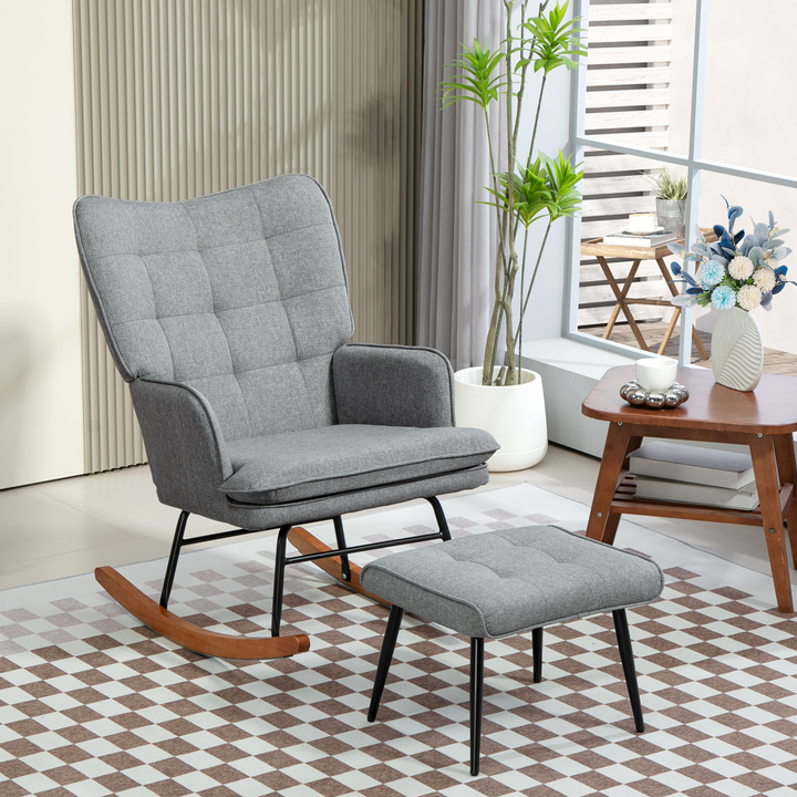 Mid-Century Modern Rocking Chair and Ottoman Set in Grey – Stylish & Comfortable - Premium  from Home Treasures - Just £145.99! Shop now at Home Treasures