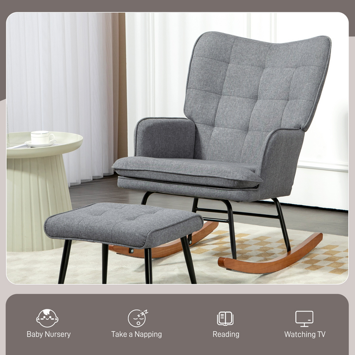 Mid-Century Modern Rocking Chair and Ottoman Set in Grey – Stylish & Comfortable - Premium  from Home Treasures - Just £145.99! Shop now at Home Treasures