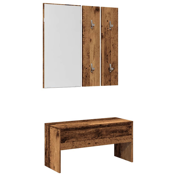 Rustic Hallway Furniture Set - Engineered Wood Storage Bench, Mirror & Coat Rack Panels - Premium  from Home Treasures - Just £94.99! Shop now at Home Treasures