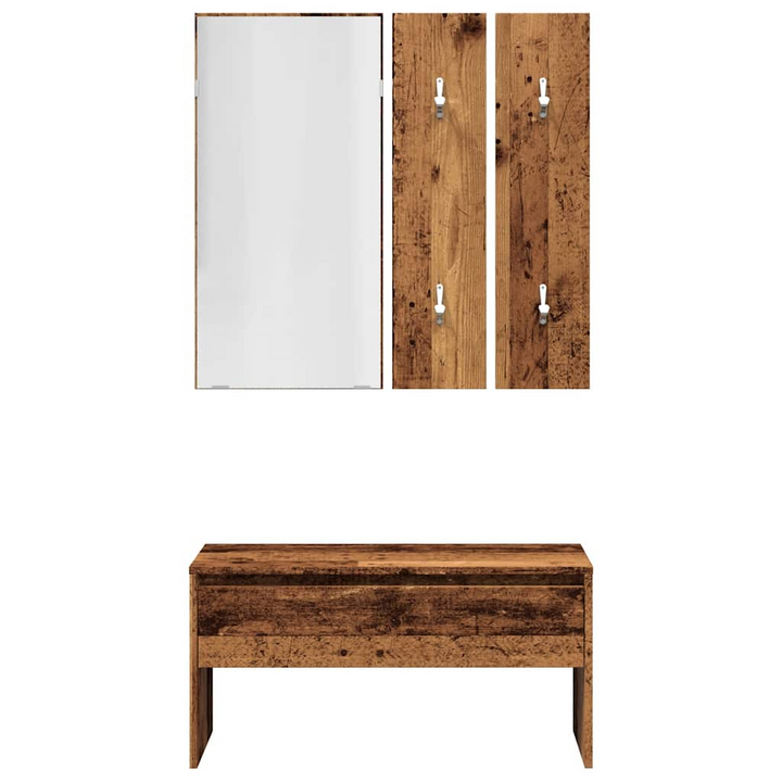 Rustic Hallway Furniture Set - Engineered Wood Storage Bench, Mirror & Coat Rack Panels - Premium  from Home Treasures - Just £94.99! Shop now at Home Treasures