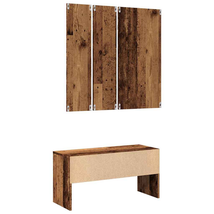 Rustic Hallway Furniture Set - Engineered Wood Storage Bench, Mirror & Coat Rack Panels - Premium  from Home Treasures - Just £94.99! Shop now at Home Treasures