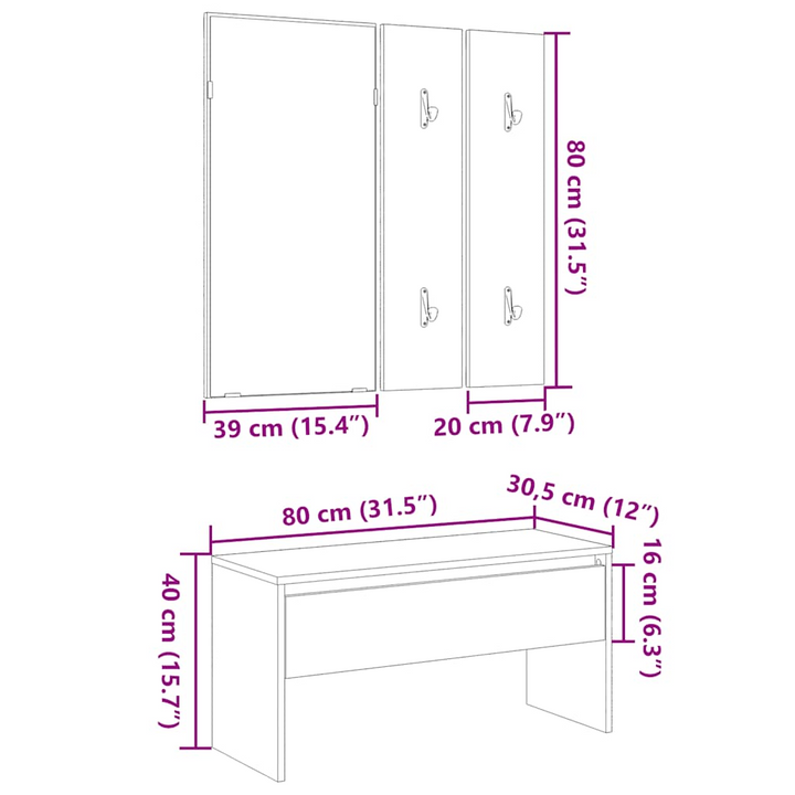 Rustic Hallway Furniture Set - Engineered Wood Storage Bench, Mirror & Coat Rack Panels - Premium  from Home Treasures - Just £94.99! Shop now at Home Treasures