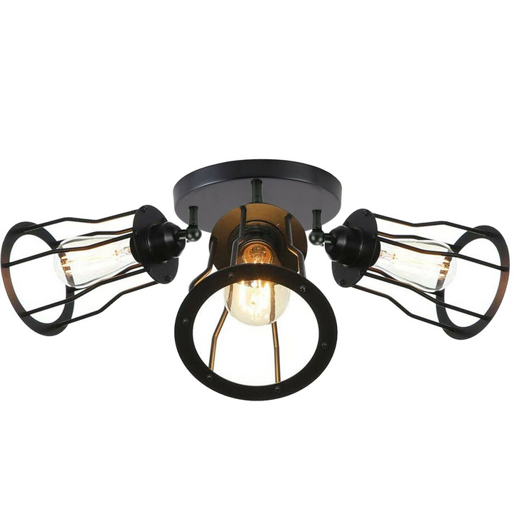 Ceiling Light with 3 Shades - Modern Industrial Vintage Cage Style Metal Flush Mount - Premium  from Home Treasures - Just £38.99! Shop now at Home Treasures