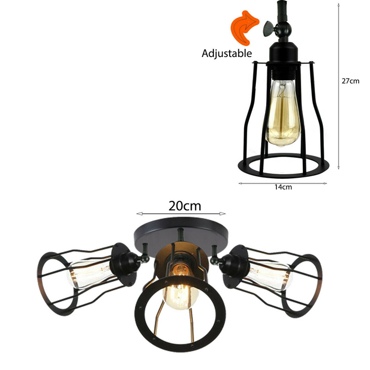 Ceiling Light with 3 Shades - Modern Industrial Vintage Cage Style Metal Flush Mount - Premium  from Home Treasures - Just £38.99! Shop now at Home Treasures