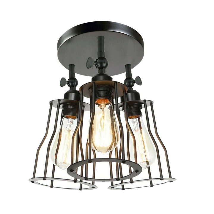 Ceiling Light with 3 Shades - Modern Industrial Vintage Cage Style Metal Flush Mount - Premium  from Home Treasures - Just £38.99! Shop now at Home Treasures