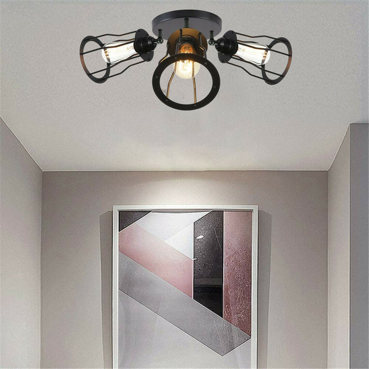 Ceiling Light with 3 Shades - Modern Industrial Vintage Cage Style Metal Flush Mount - Premium  from Home Treasures - Just £38.99! Shop now at Home Treasures