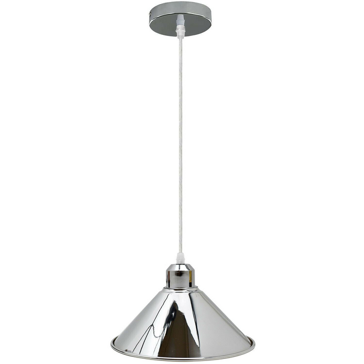 Modern Industrial Loft Chrome Ceiling Pendant Light - Metal Cone Shade | Ideal for Basement, Bedroom, Conservatory - Premium  from Home Treasures - Just £19.99! Shop now at Home Treasures