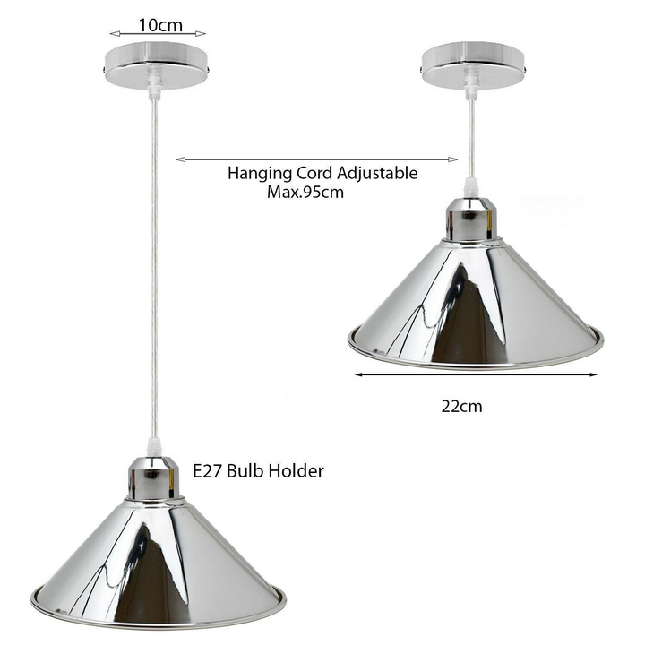 Modern Industrial Loft Chrome Ceiling Pendant Light - Metal Cone Shade | Ideal for Basement, Bedroom, Conservatory - Premium  from Home Treasures - Just £19.99! Shop now at Home Treasures