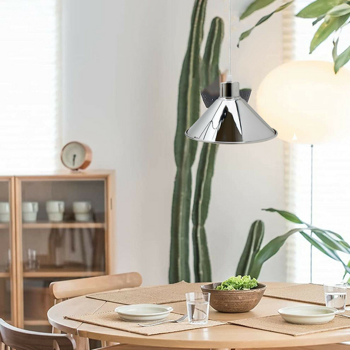 Modern Industrial Loft Chrome Ceiling Pendant Light - Metal Cone Shade | Ideal for Basement, Bedroom, Conservatory - Premium  from Home Treasures - Just £19.99! Shop now at Home Treasures