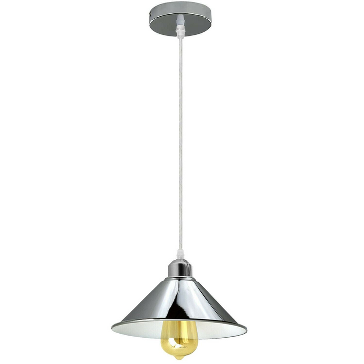 Modern Industrial Loft Chrome Ceiling Pendant Light - Metal Cone Shade | Ideal for Basement, Bedroom, Conservatory - Premium  from Home Treasures - Just £19.99! Shop now at Home Treasures