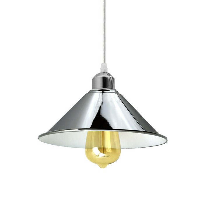 Modern Industrial Loft Chrome Ceiling Pendant Light - Metal Cone Shade | Ideal for Basement, Bedroom, Conservatory - Premium  from Home Treasures - Just £19.99! Shop now at Home Treasures