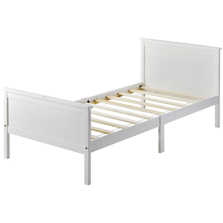 Children's Pine Wood Bed Frame w/ Headboard & Footboard (Ivory) 90 x 190cm - Premium Beds, Frames &amp; Bases from Home Treasures - Just £183.44! Shop now at Home Treasures