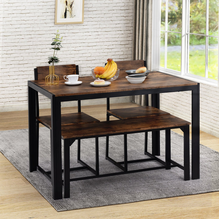 Dining Table and Chairs, bench Set Industrial style Retro Kitchen Dining Table Set (Rustic Brown) - Premium Dining and Kitchen Sets from Home Treasures - Just £334.64! Shop now at Home Treasures