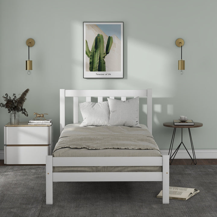 Wooden Bed Frame, Single Bed 3ft Solid Wooden Bed Frame, 90 x 190 cm (White) - Premium Beds, Frames &amp; Bases from Home Treasures - Just £143.94! Shop now at Home Treasures