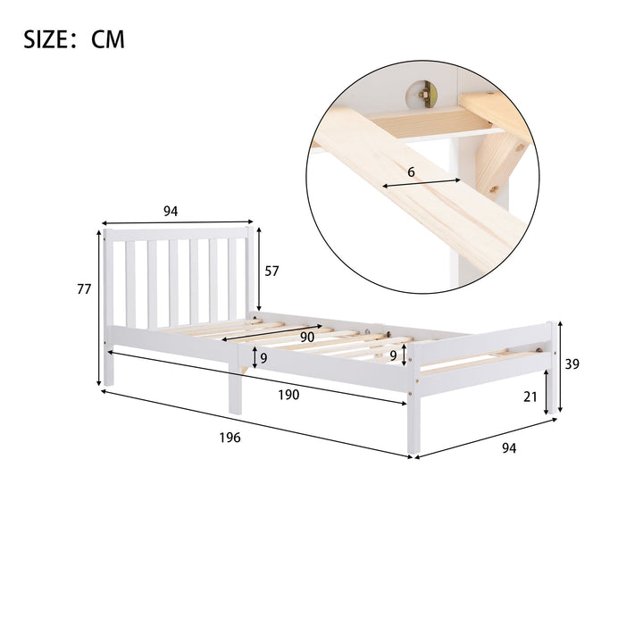 Wooden Bed Frame, Single Bed 3ft Solid Wooden Bed Frame, 90 x 190 cm (White) - Premium Beds, Frames &amp; Bases from Home Treasures - Just £143.94! Shop now at Home Treasures