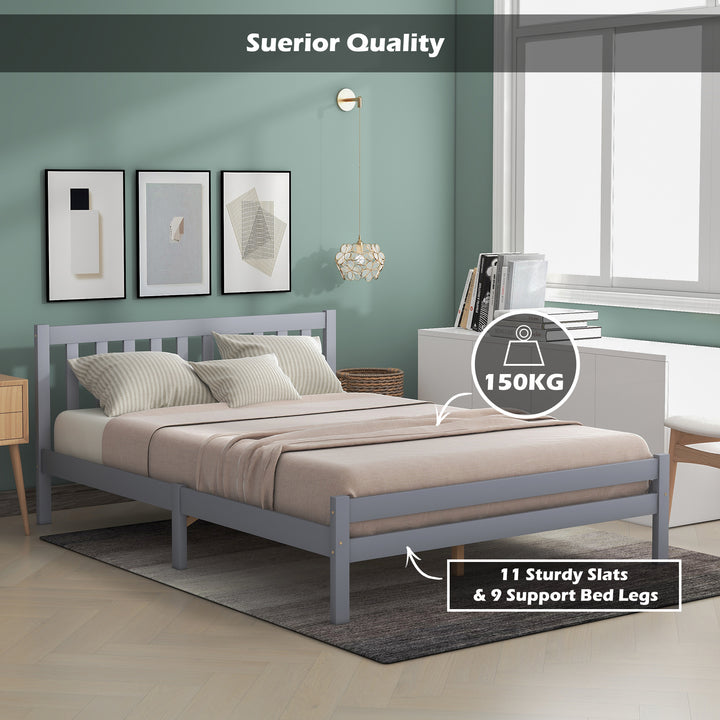 Wooden Bed Frame, Double Bed 4ft6 Solid Wooden Bed Frame, 135 x 190 cm (Grey) - Premium Beds, Frames &amp; Bases from Home Treasures - Just £176.68! Shop now at Home Treasures