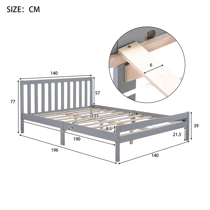 Wooden Bed Frame, Double Bed 4ft6 Solid Wooden Bed Frame, 135 x 190 cm (Grey) - Premium Beds, Frames &amp; Bases from Home Treasures - Just £176.68! Shop now at Home Treasures