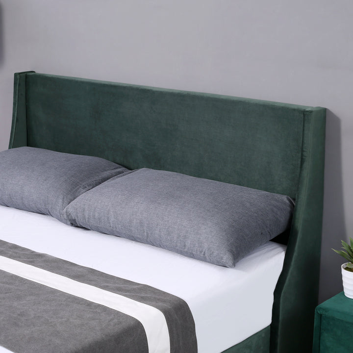 Single Bed Velvet Moss Green 3FT Upholstered Bed  with Winged Headboard, Wood Slat Support - Premium Beds, Frames &amp; Bases from Home Treasures - Just £170.20! Shop now at Home Treasures