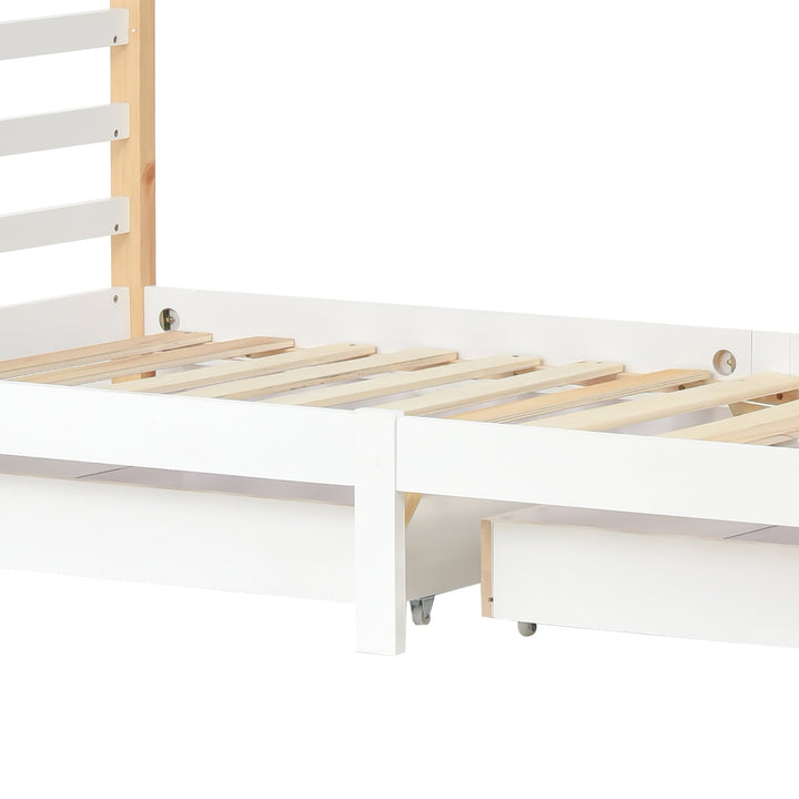 Single Cabin Bed w/ Two Storage Drawers 190 x 90 (Natural and White) - Premium Beds, Frames &amp; Bases from Home Treasures - Just £391.90! Shop now at Home Treasures