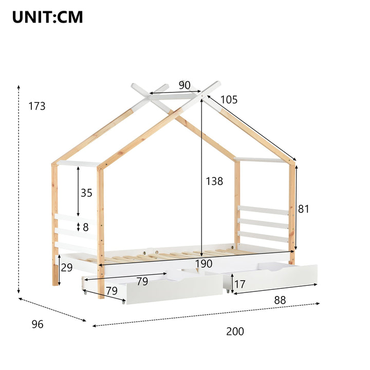 Single Cabin Bed w/ Two Storage Drawers 190 x 90 (Natural and White) - Premium Beds, Frames &amp; Bases from Home Treasures - Just £391.90! Shop now at Home Treasures