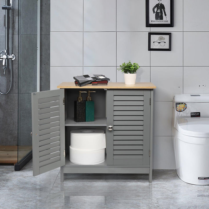 MDF Paged Doors Bathroom Cabinet (Grey) - Premium  from Home Treasures - Just £89.99! Shop now at Home Treasures