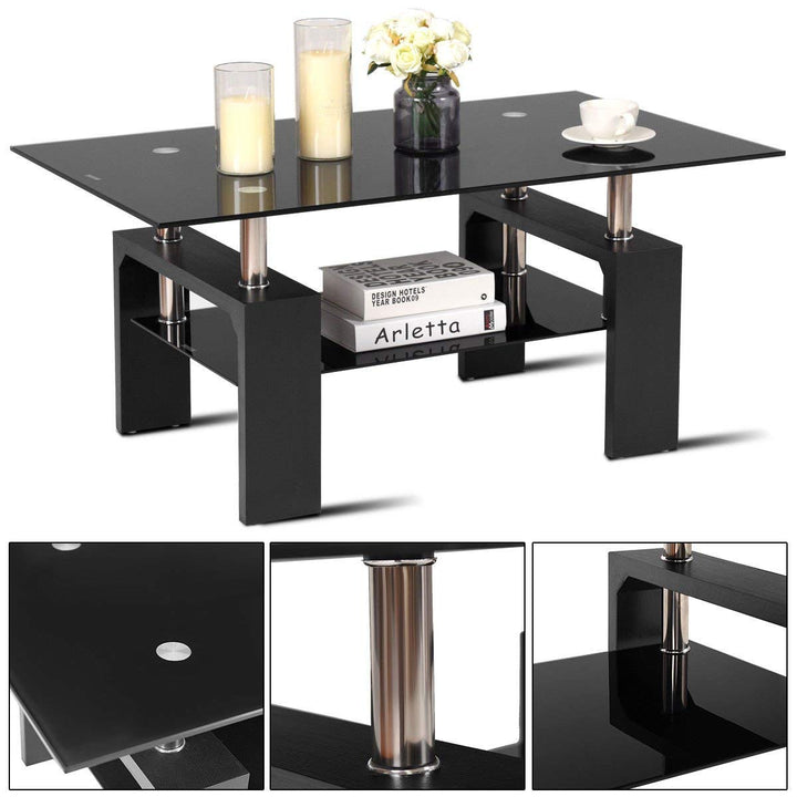 Leisure Zone ® Glass Living Room Coffee Table w/ Lower Shelf 100cm (Black) - Premium Primary Living Space from Home Treasures - Just £136.52! Shop now at Home Treasures