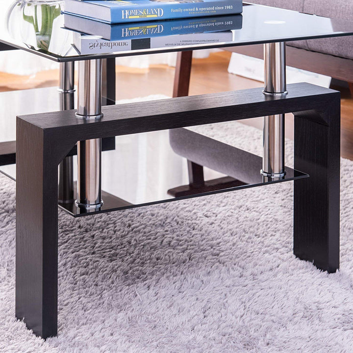 Leisure Zone ® Glass Living Room Coffee Table w/ Lower Shelf 100cm (Black) - Premium Primary Living Space from Home Treasures - Just £136.52! Shop now at Home Treasures