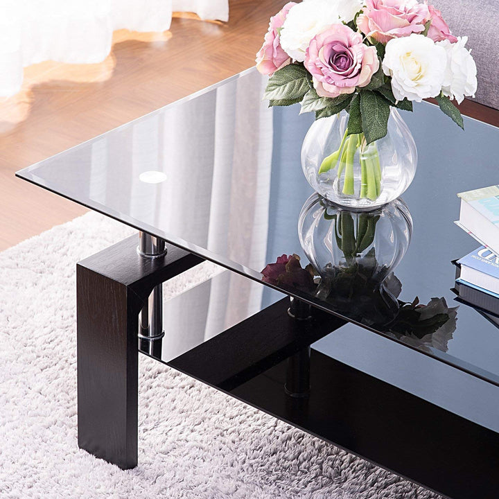 Leisure Zone ® Glass Living Room Coffee Table w/ Lower Shelf 100cm (Black) - Premium Primary Living Space from Home Treasures - Just £136.52! Shop now at Home Treasures