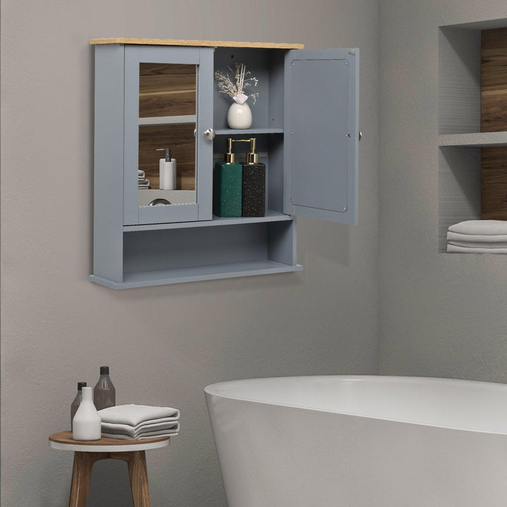 Mirrored Door Bathroom Wall Cabinet (Grey) 56 x 13 x 58cm - Premium  from Home Treasures - Just £86.99! Shop now at Home Treasures