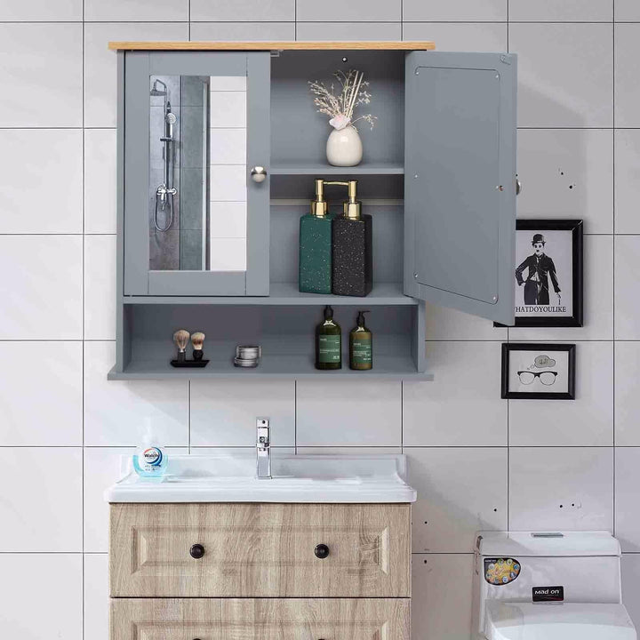 Mirrored Door Bathroom Wall Cabinet (Grey) 56 x 13 x 58cm - Premium  from Home Treasures - Just £86.99! Shop now at Home Treasures