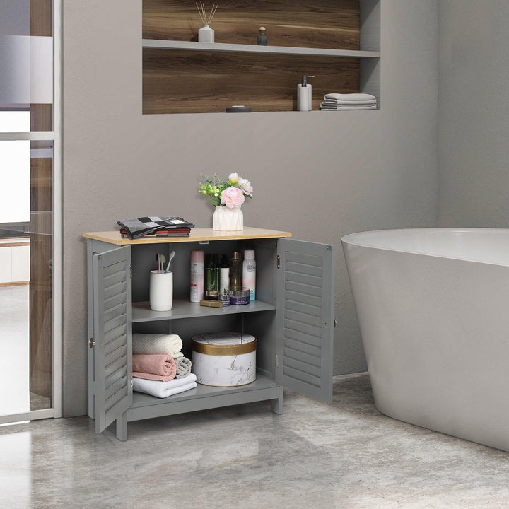 MDF Paged Doors Bathroom Cabinet (Grey) - Premium  from Home Treasures - Just £89.99! Shop now at Home Treasures